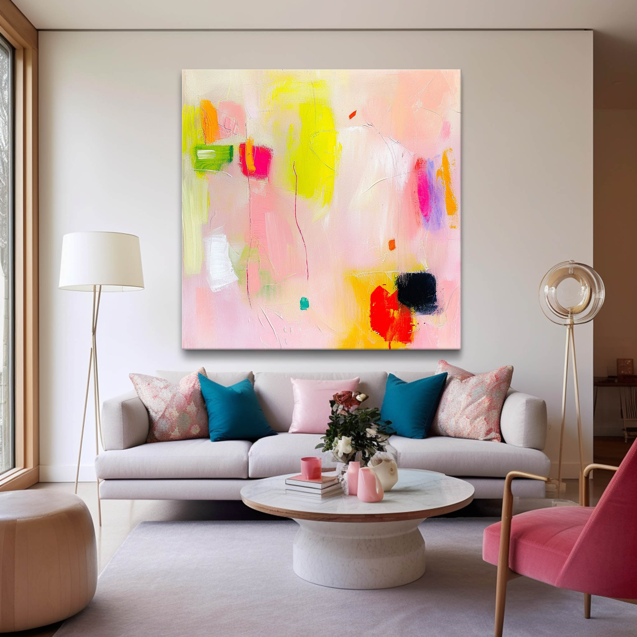 Tiny Canvas Painting Original Wall Art Contemporary New Vibrant Pink Abstract Painting Home Decor