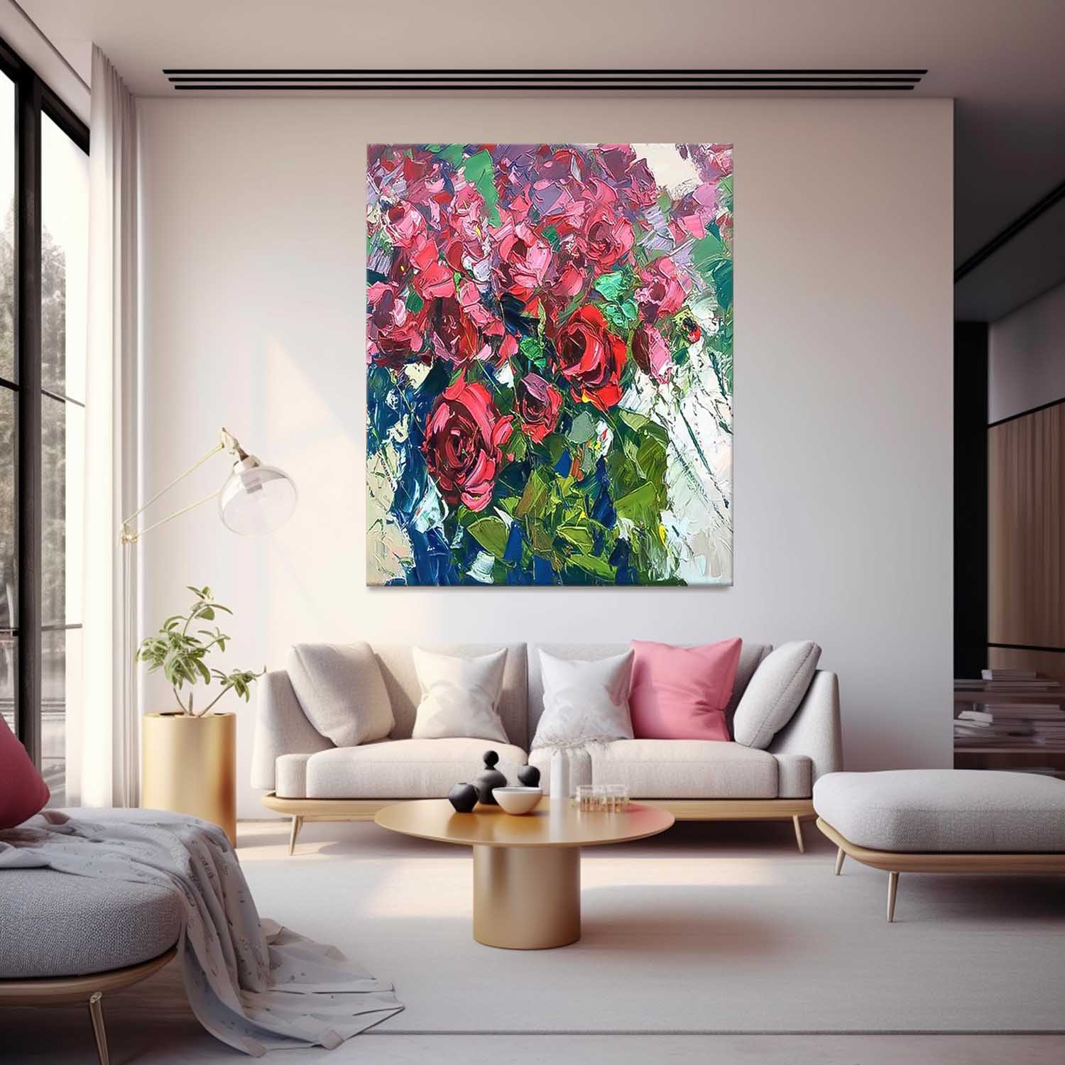 Abstract Red Roses Acrylic Painting On Canvas Contemporary 3D Flower Wall Art Home Decor Free Shipping