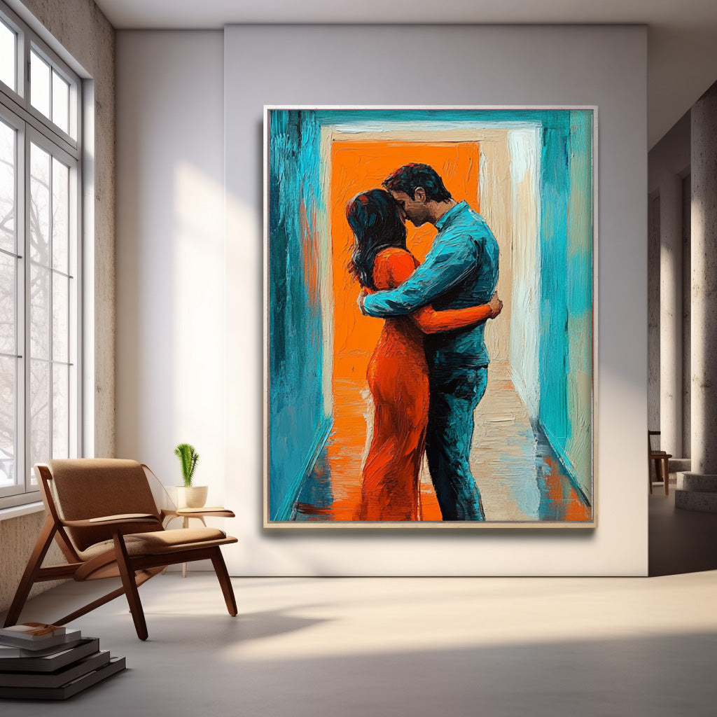 Colorful Texture Lovers Embrace Abstract Wall Art Large Portrait Artwork Original Figure Acrylic Painting