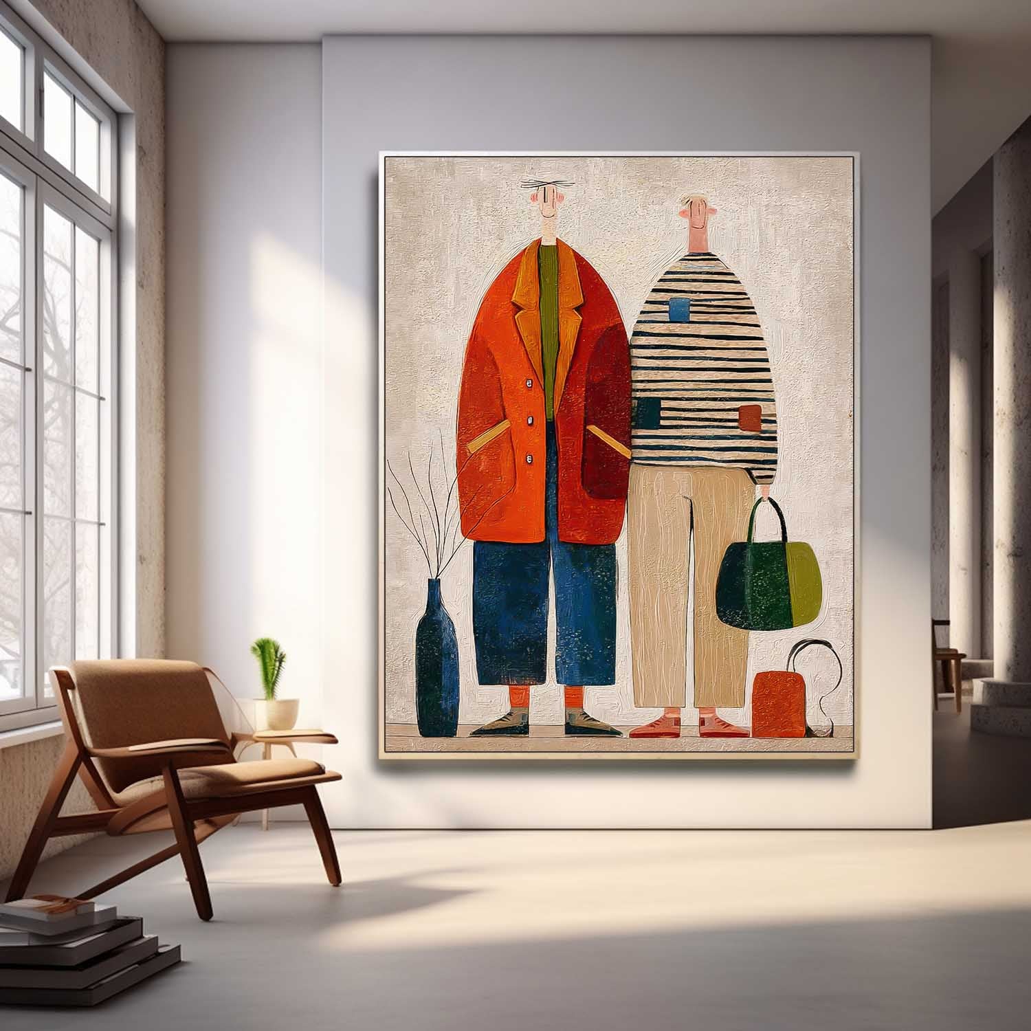 Textured Abstract Brother Painting Modern Whimsical Fashion Illustration Wall Art Quirky Minimalist Decor
