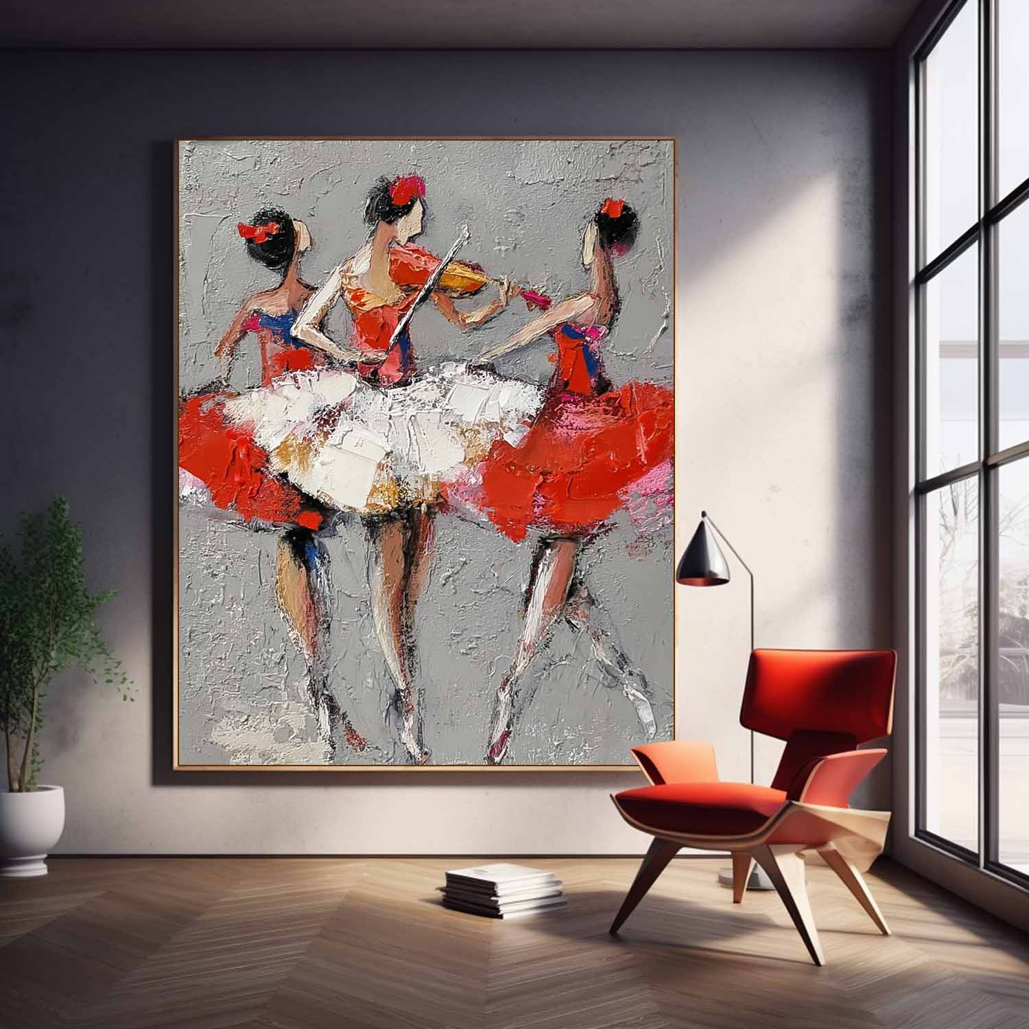 Abstract Lady Wall Art Framed Large Ballet Girl Artwork Original Sisters Acrylic Painting Canvas