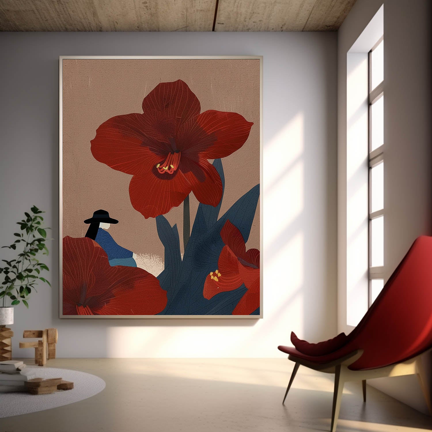 Original Girl On Flowers Wall Art Large Figure Painting Illustration style Abstract Artwork For Living Room