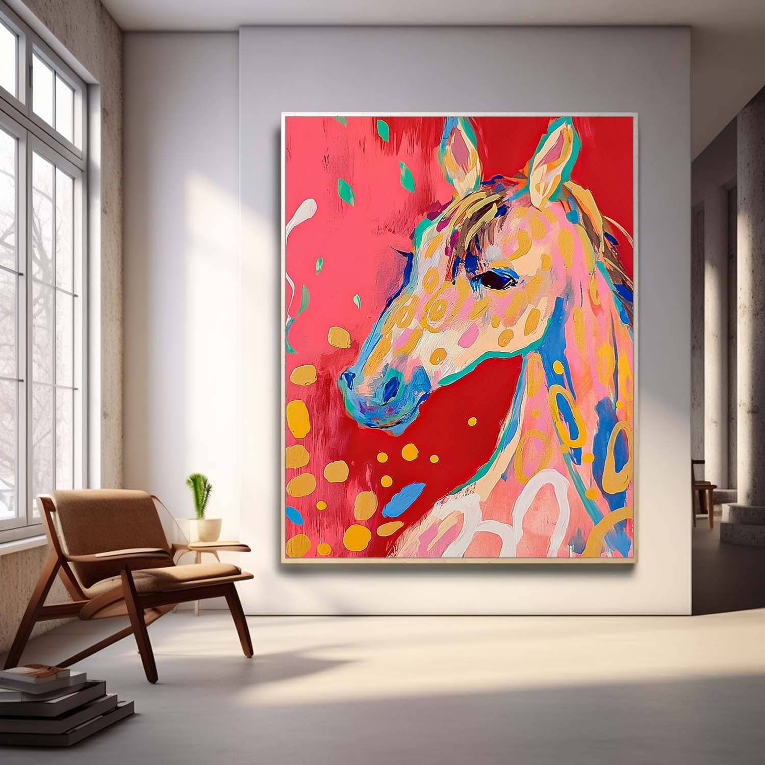 Cute Texture Animal Oil Painting Large Horse Acrylic Painting Modern Colorful Foal Abstract Wall Art