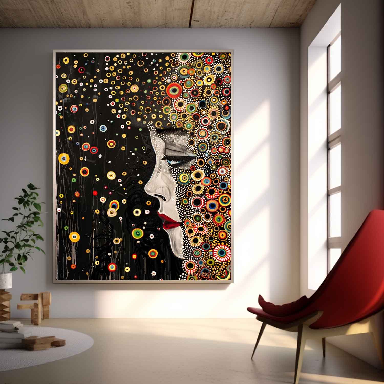 Large Figure Painting Original Gold Women Face Wall Art Minimalism Colorful Abstract Boho Artwork Gift