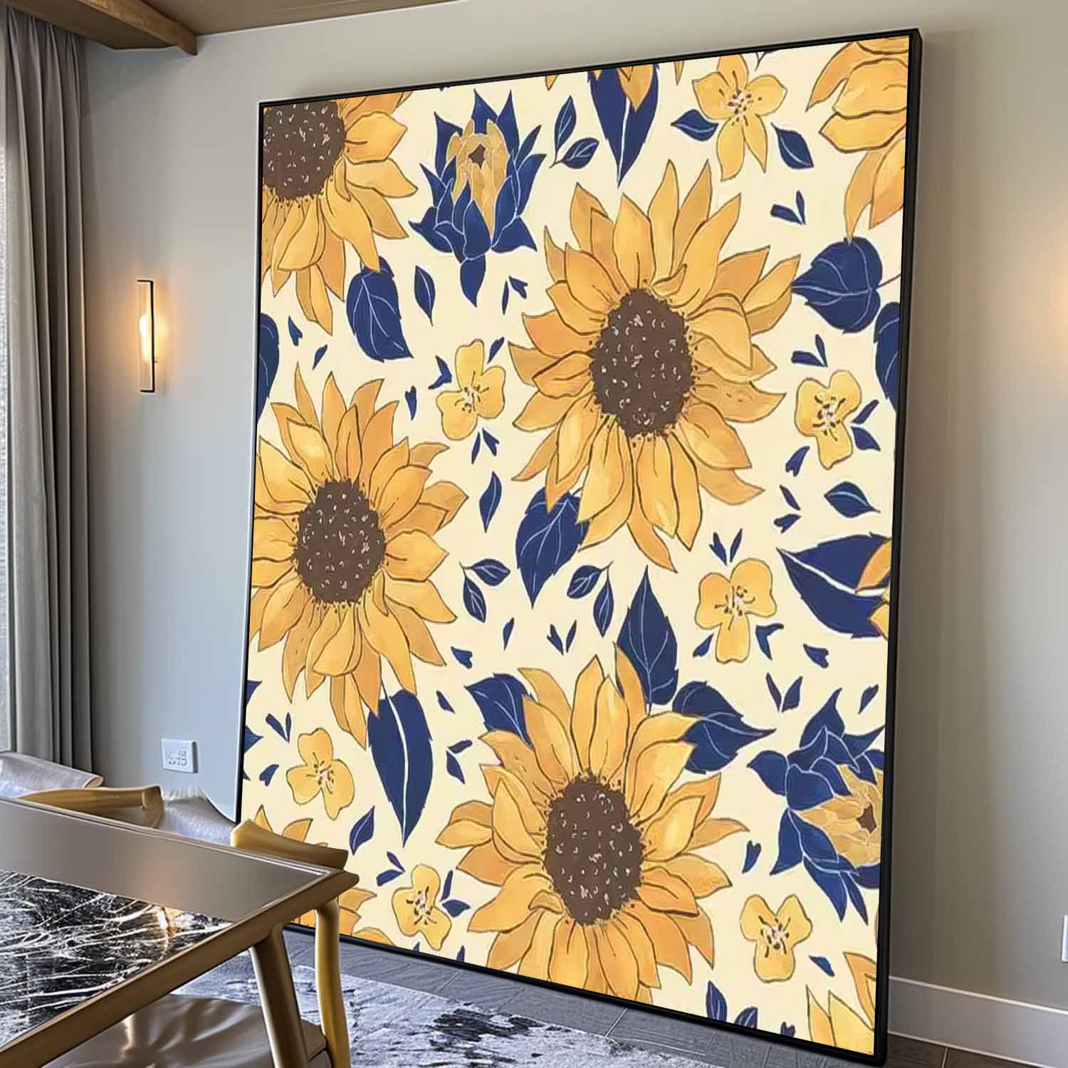 Large Abstract Sunflower Flowers Paintings Square Contemporary Flower Paintings Wall Art Yellow Artwork