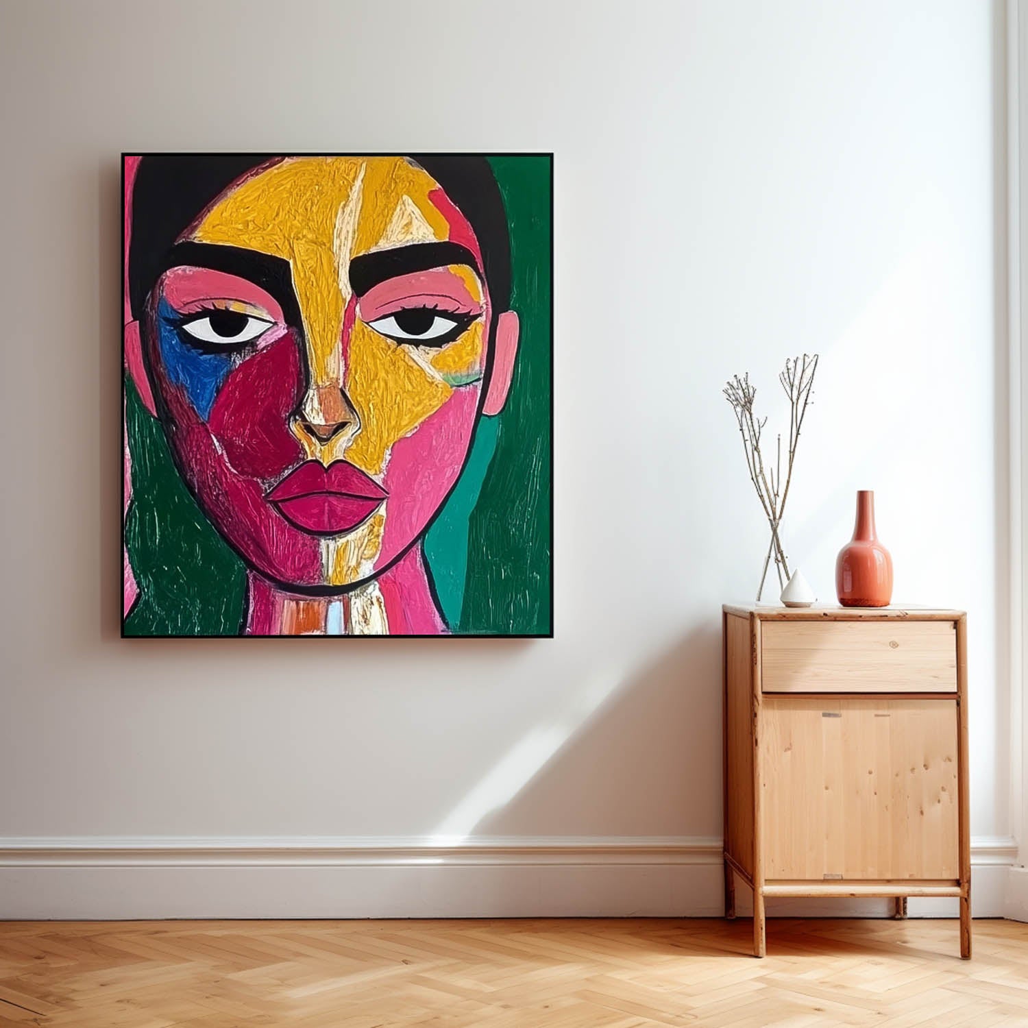 Origina Figure Acrylic Painting Canvas Colorful Face Abstract Wall Art Square Large Portrait Artwork