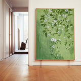 Green Leaves And White Flower Oil Painting On Canvas Big Original Beautiful Flowers Artwork Framed