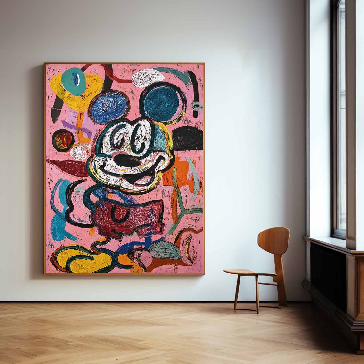 Abstract Mickey Painting Canvas Large Graffiti Cartoon Figure Wall Art Pink Original Features Artwork