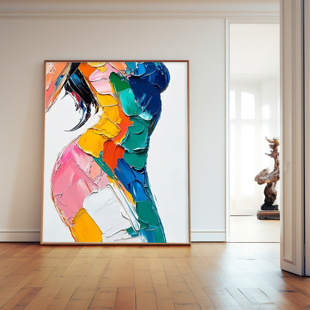 Modern Artwork Abstract Vibrant Colorful Body Oil Painting On Canvas Original Texture Sexy Girl Wall Art