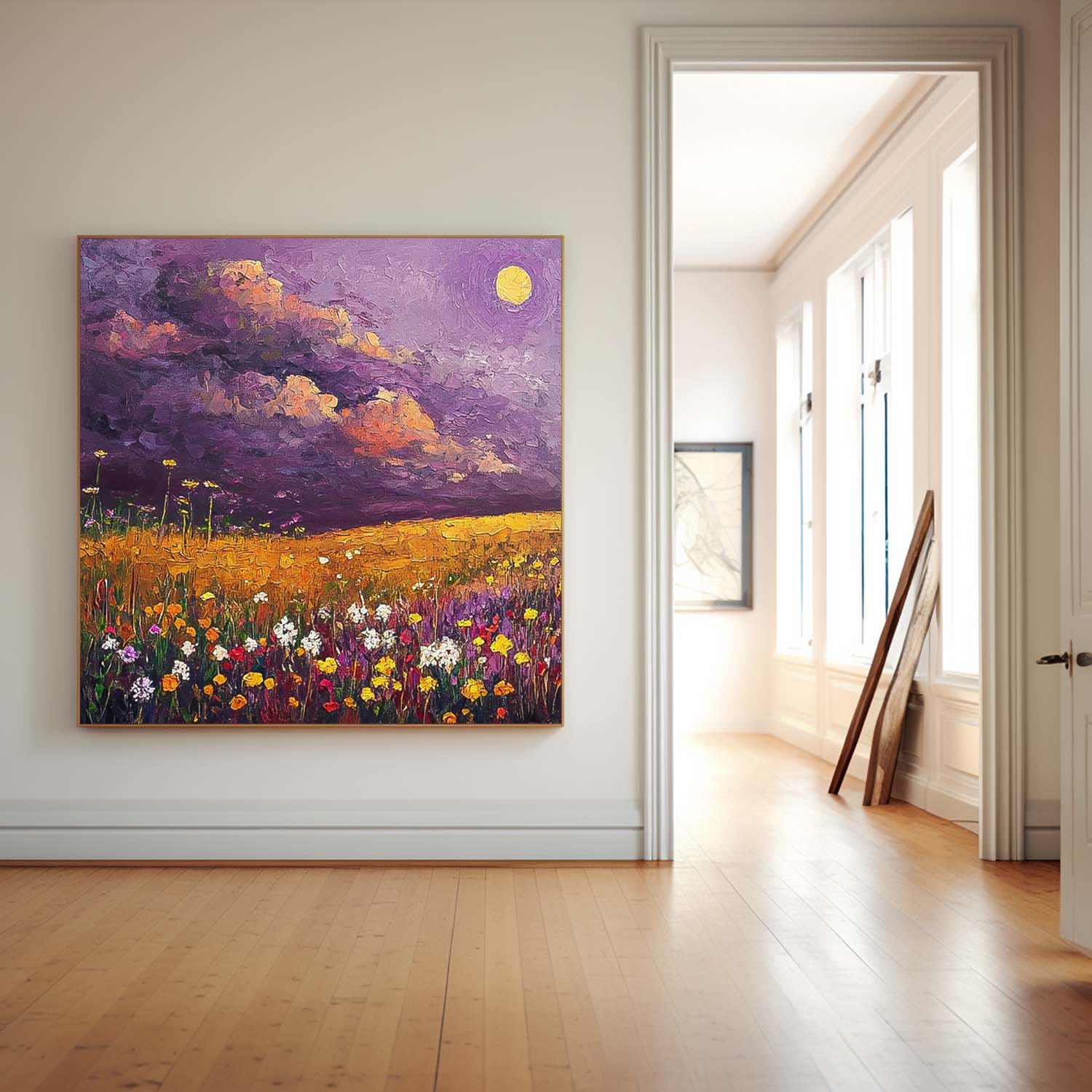 Original Landscape Oil Painting Large Spring Wall Art Abstract Purple Scenery Painting Living Room Decor