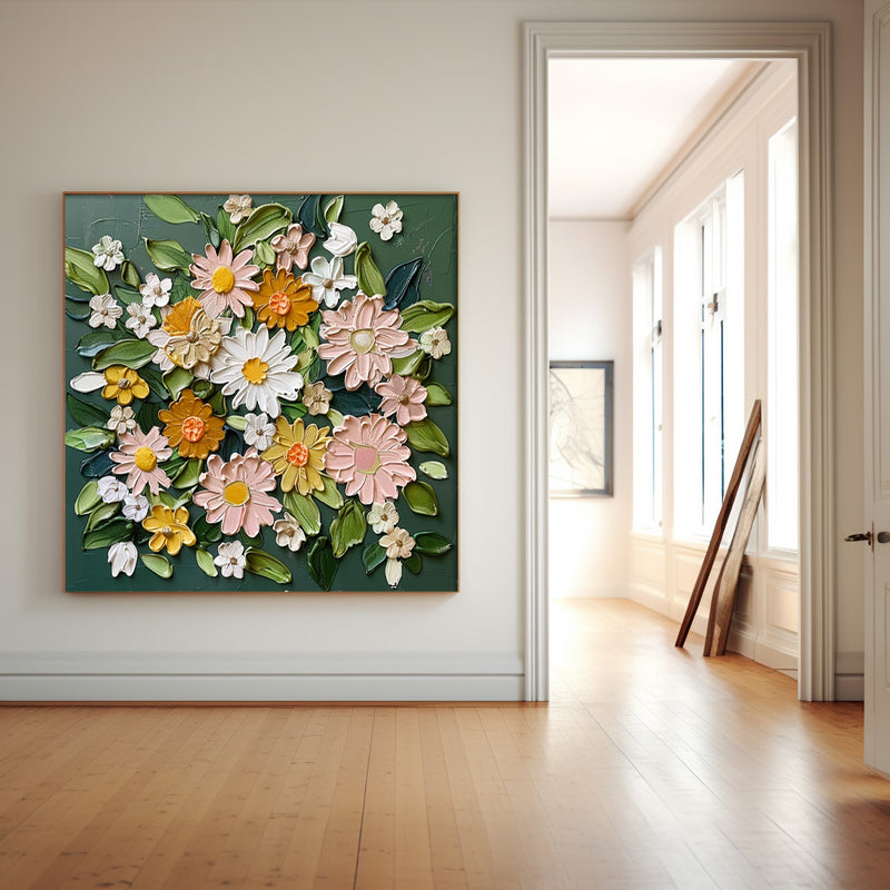 Thick Texture Floral Acrylic Painting Original 3d Floral Wall Art Contemporary Colorful Canvas Artwork