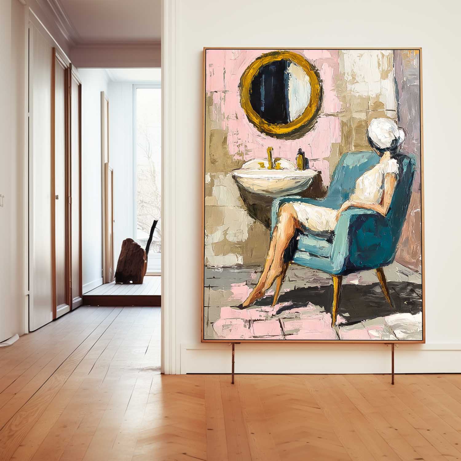 Original Impressionist Bathroom Art Oil Painting Modern Home Decor Gold Abstract Lady Oil Painting Canvas