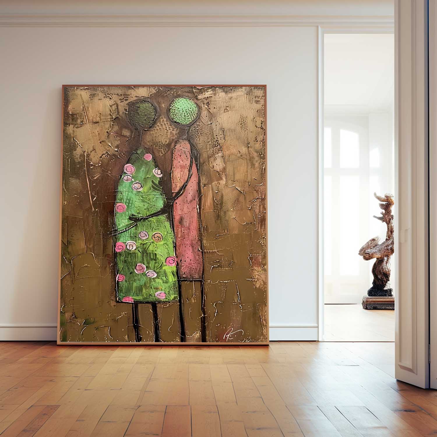 Abstract Love Couple Painting Large Romantic Canvas Art Contemporary Figure Art