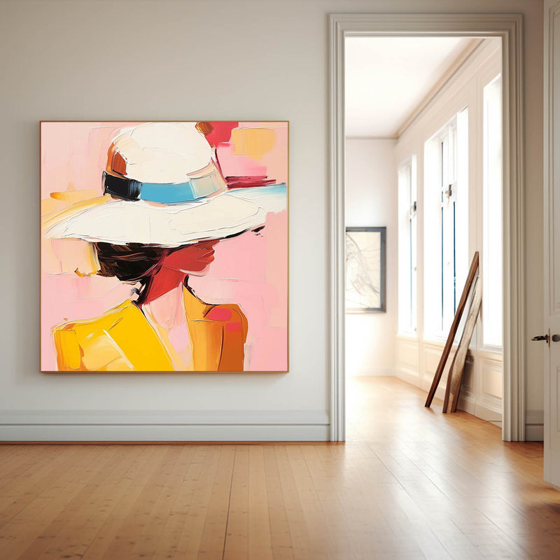 Vibrant Colors Texture Portrait Large Girl In A Hat Wall Art Original Beautiful Face Figurative Painting Canvas