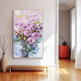 Vibrant Purple Long Version Large Abstract Oil Painting Original Rose Flower Wall Art Painting Home Decor