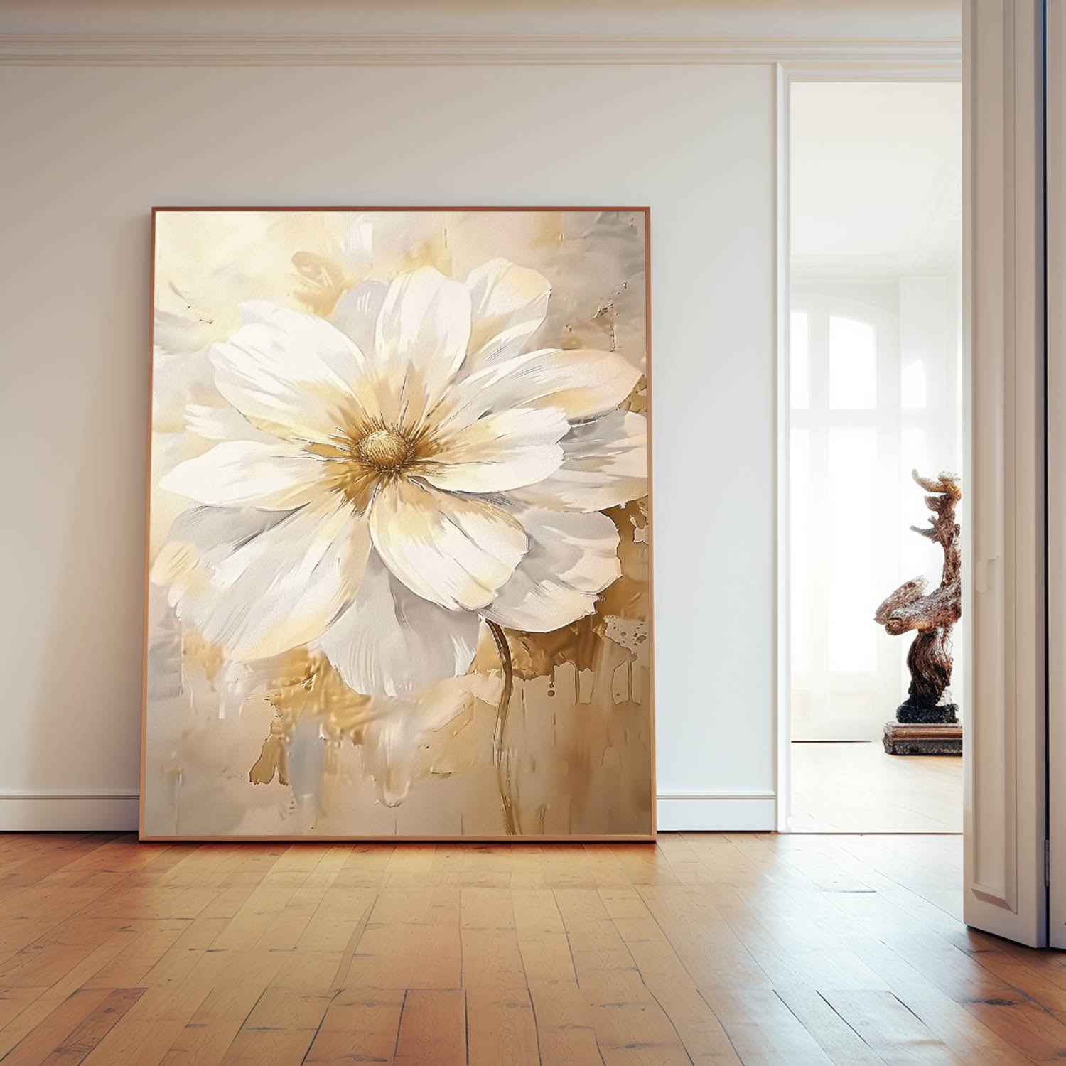 Contemporary Abstract Painting Bright Color Flowers Acrylic Painting Canvas Large Textured Floral Art Framed