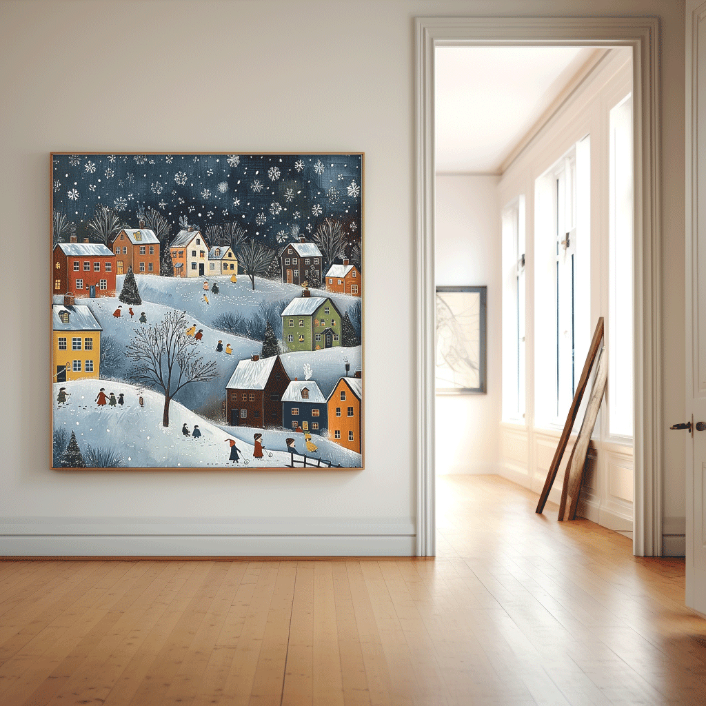 Original Cottage In The Snow Oil Painting Large Winter Wall Art Abstract Landscape Painting Living Room Decor