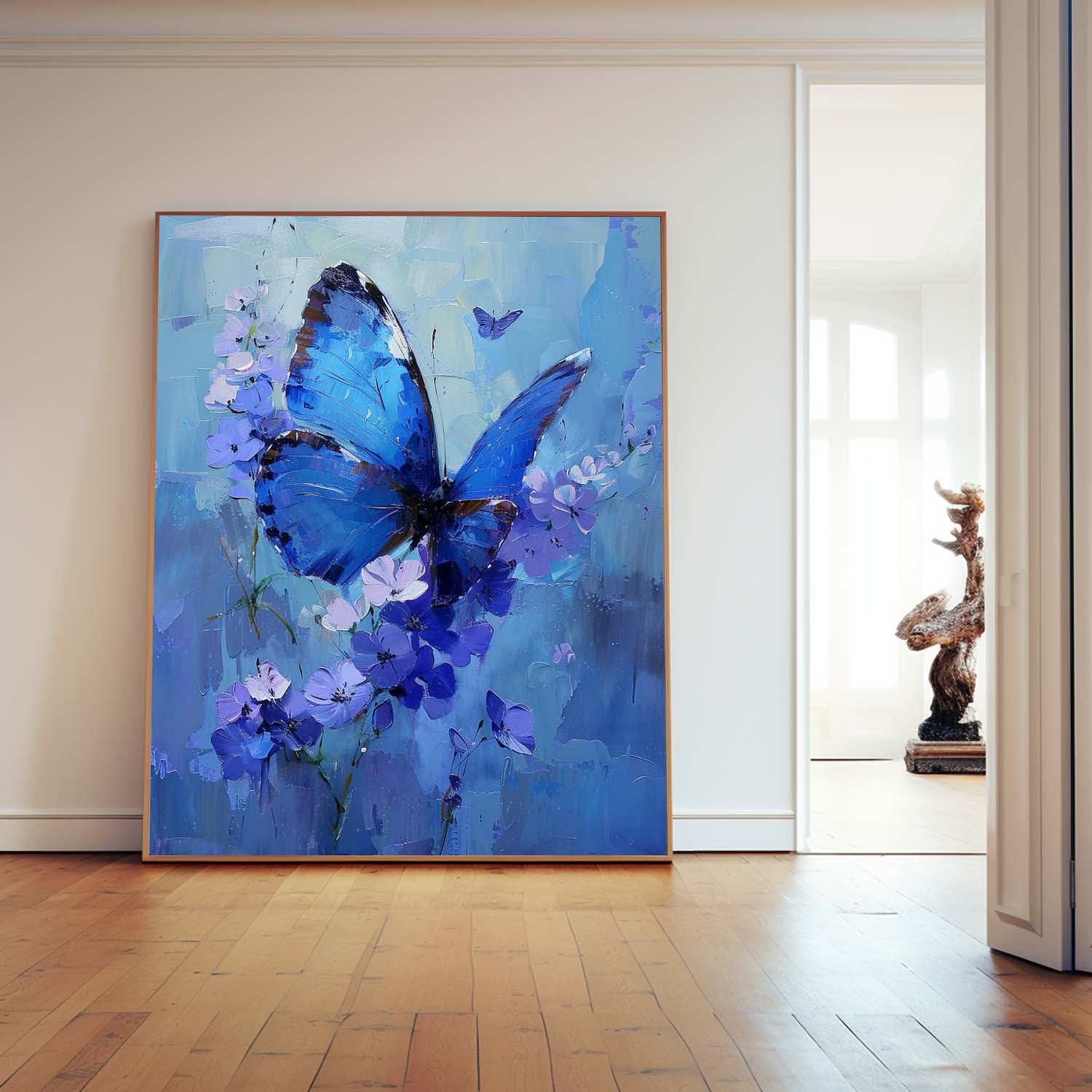 Original Artwork Impressionist Butterfly Wall Art Blue Oil Painting Modern Texture Oil Painting Decor