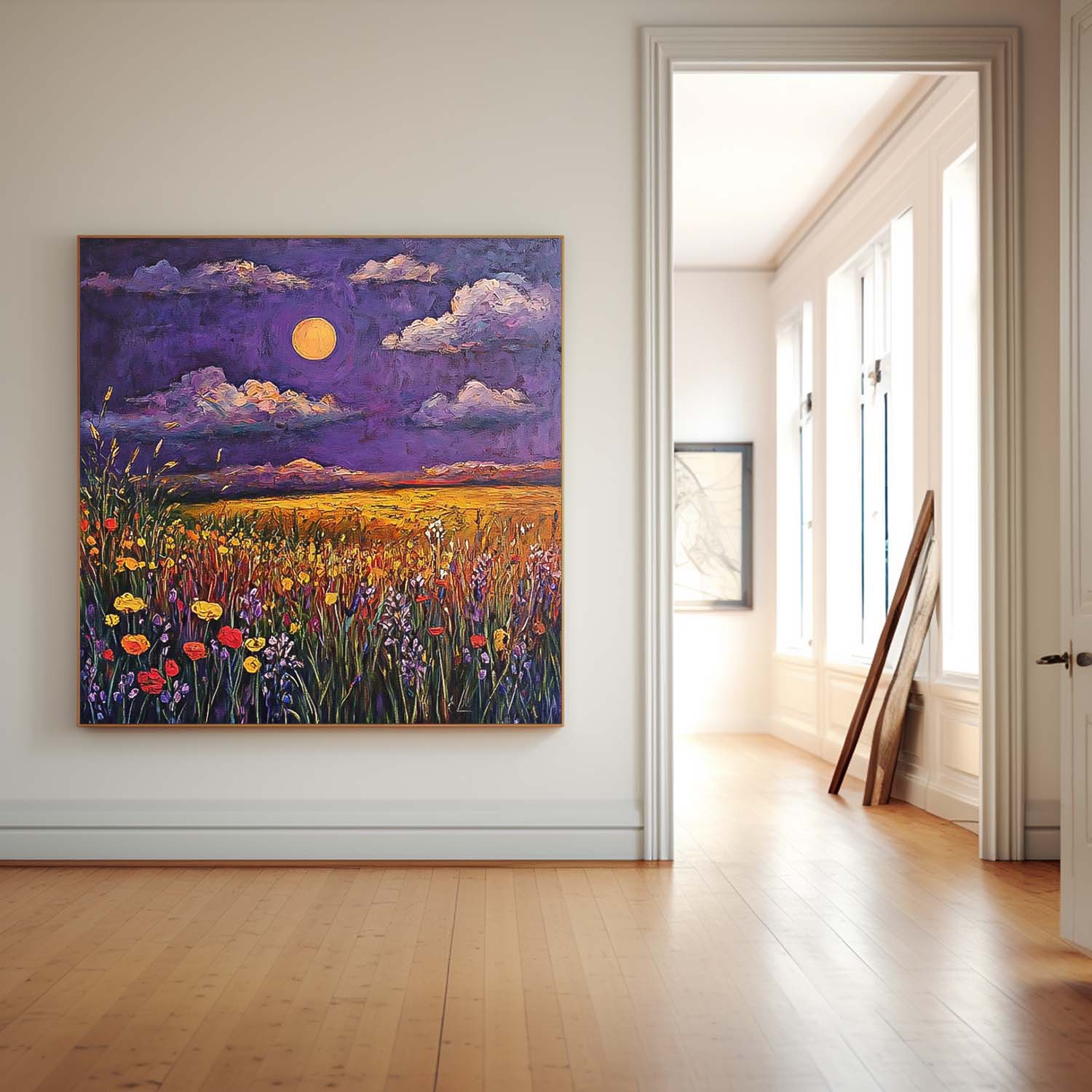 Abstract Purple Scenery Painting Original Landscape Oil Painting Large Spring Wall Art Living Room Decor