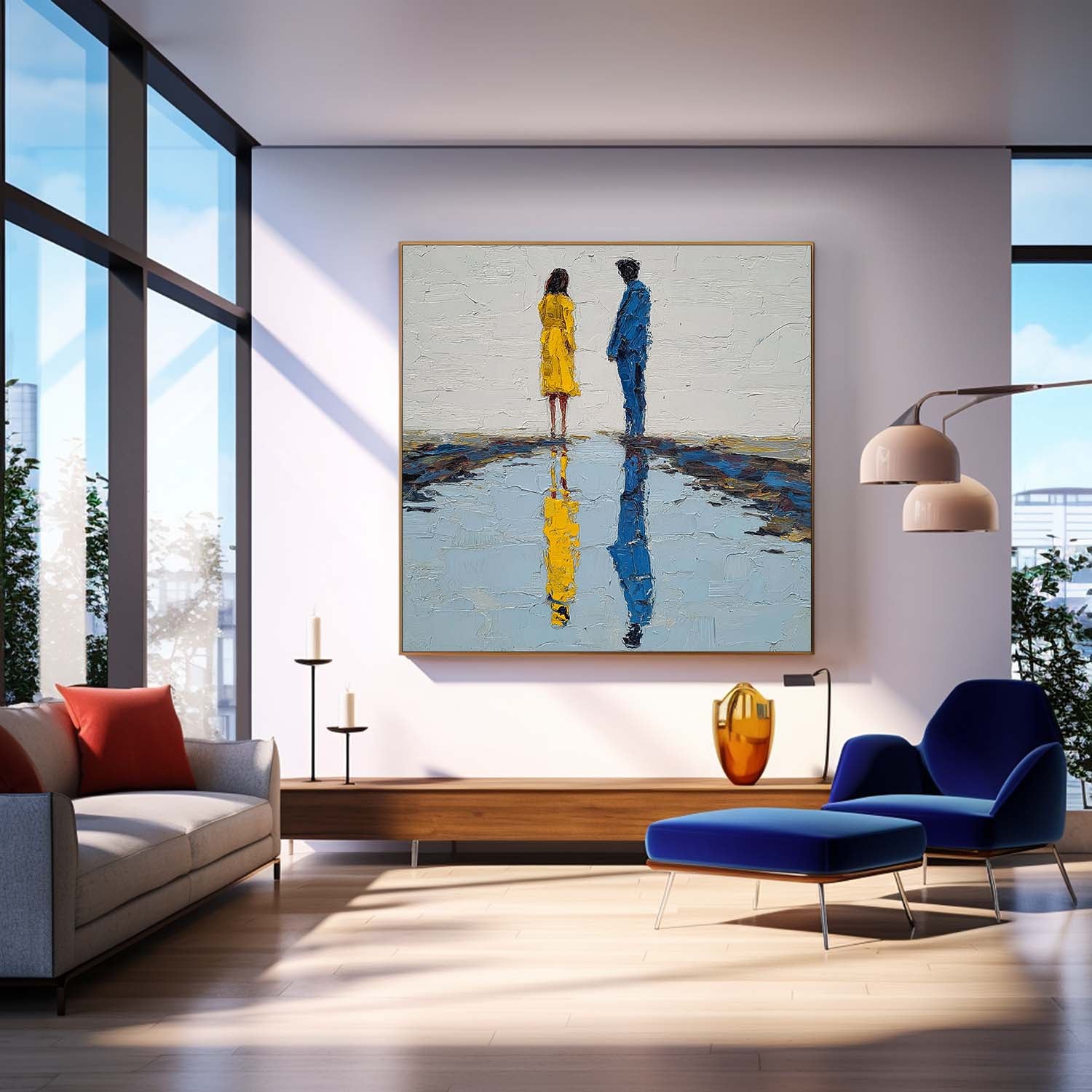 Impressionist Romantic Couple On Canvas Modern Abstract Palette Knife Oil Painting Textured Wall Art