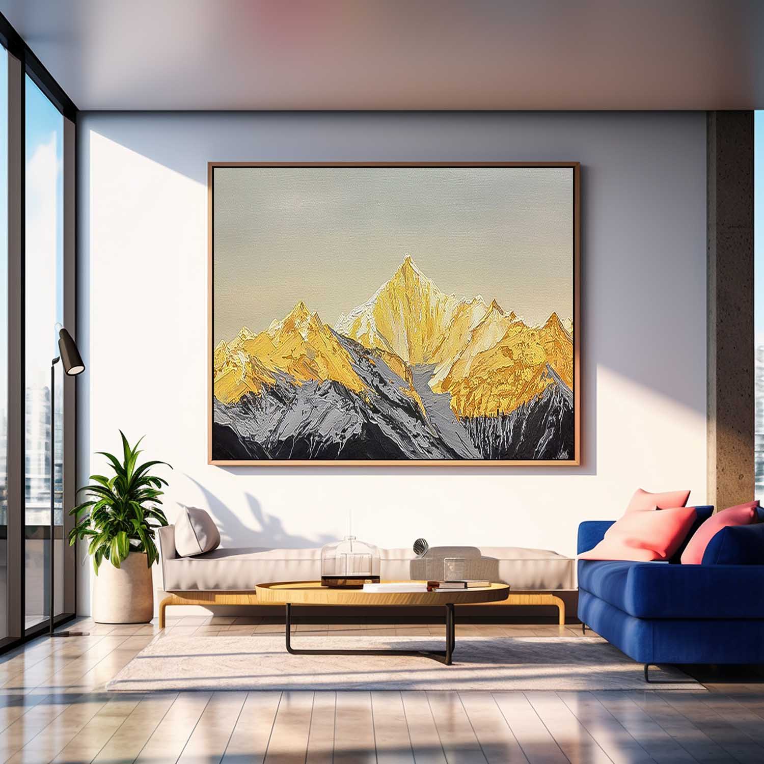 Modern Abstract Gold Mountain Oil Painting On Canvas Large Original Mountain Wall Art For Living Room