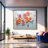 Spring Flowers Drawing Large Textured Floral Acrylic Painting Modern Original Framed Floral Wall Art