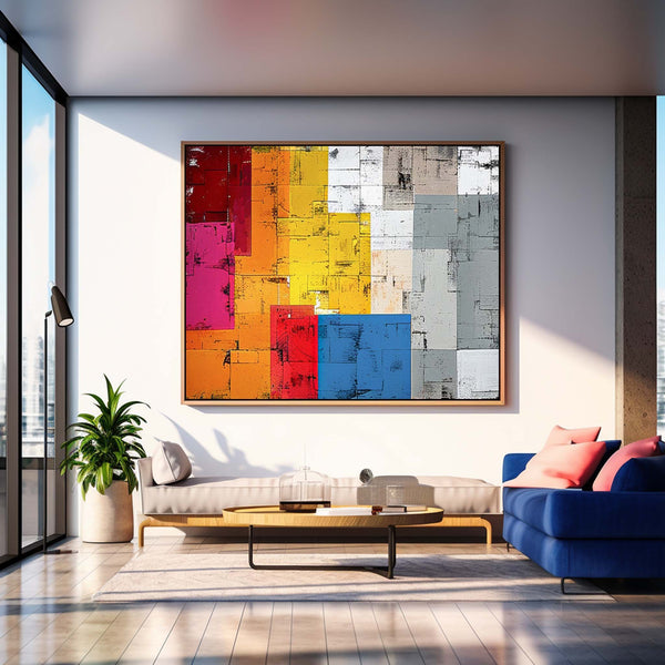 Original Geometry Wall Art Large Retro Abstract Oil Painting Color Buy Abstract Paintings Online Home Decor