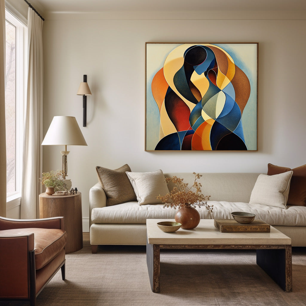 Colorful Lovers Abstract Wall Art Square Original Figure Acrylic Painting Canvas Large Portrait Artwork