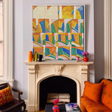 Original Mid Century Painting on Canvas Minimalist Art Geometric Painting Living Room Fashion Wall Decor