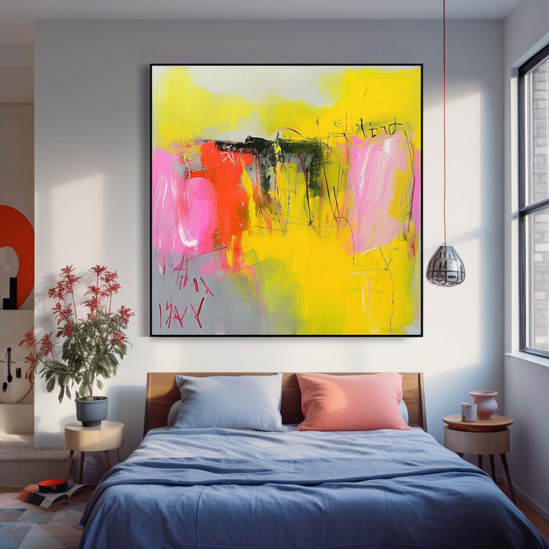 New Abstract Painting Yellow Original Hand Painted Wall Art Contemporary Abstract Art For Sale