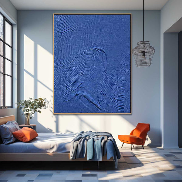 Large Wall Art Texture Minimalist Canvas Oil Painting Abstract Acrylic Painting Original Blue Artwork