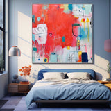 Funny Doodles Original Wall Art Contemporary Abstract Oil Painting New Red Abstract Painting Home Decor