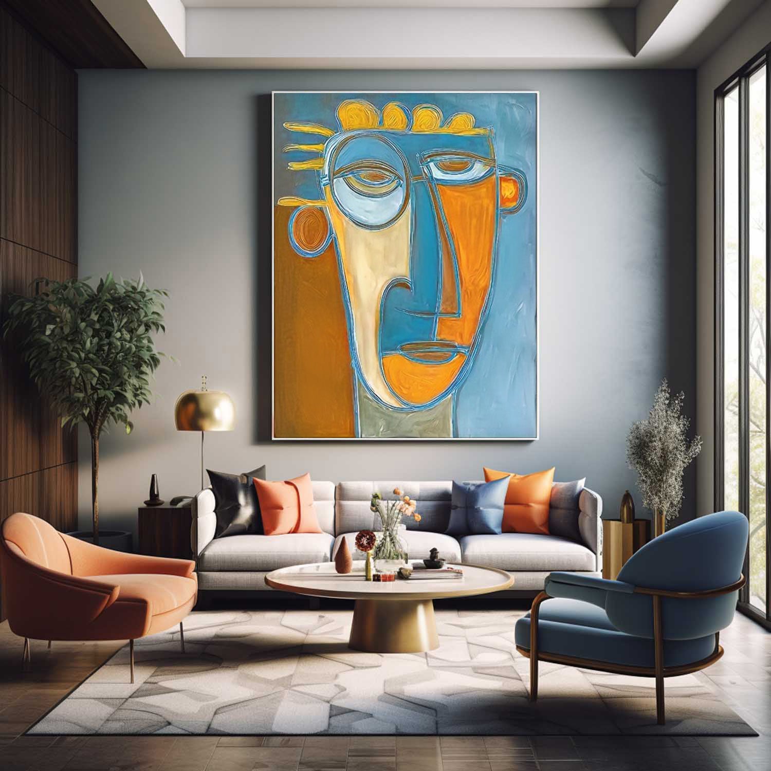 Large People Wall Art Color Abstract Cute Face Oil Painting Canvas Original Facial Features Artwork