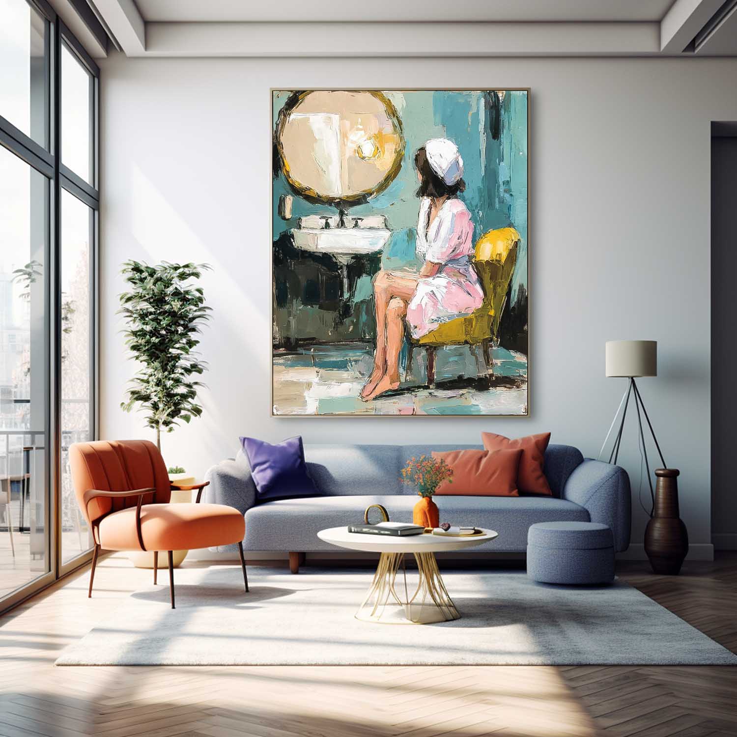 Abstract Lady Oil Painting Canvas Original Impressionist Bathroom Art Oil Painting Modern Home Decor