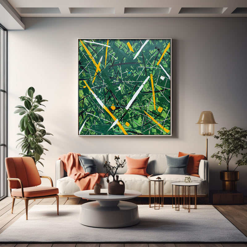 Great Abstract Art Original Painting For Sale Warm Green Square Acrylic Painting Canvas For Living Room
