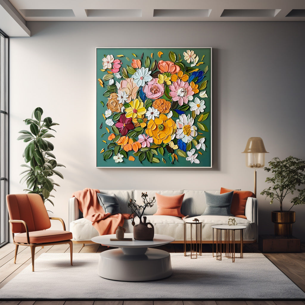 Original Three-Dimensional Floral Wall Art Large Textured Floral Acrylic Painting Contemporary Home Decor