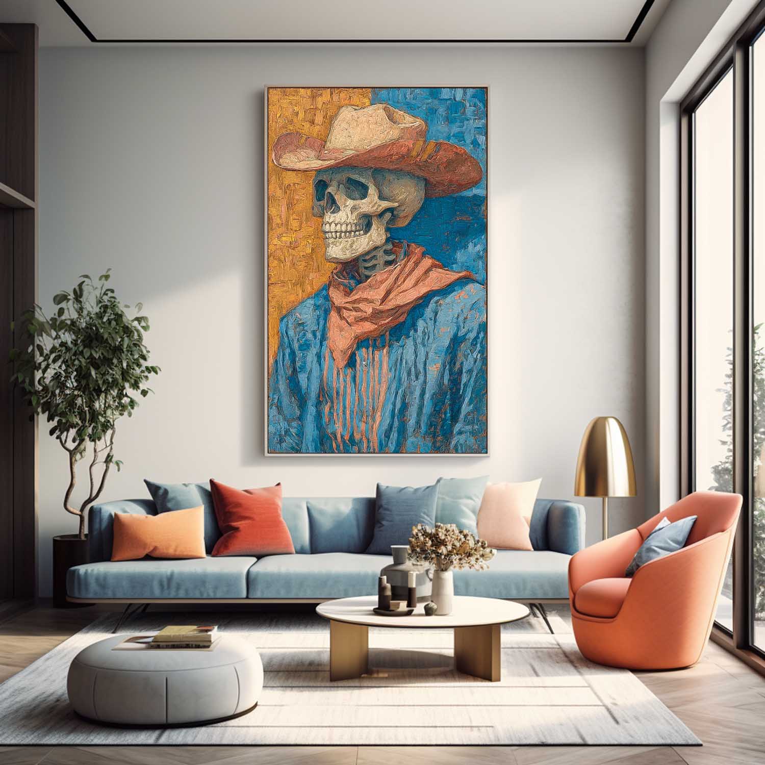 Original Gentleman Skeleton Wall Art Large Skeleton Painting Framed Abstract Figures Acrylic painting