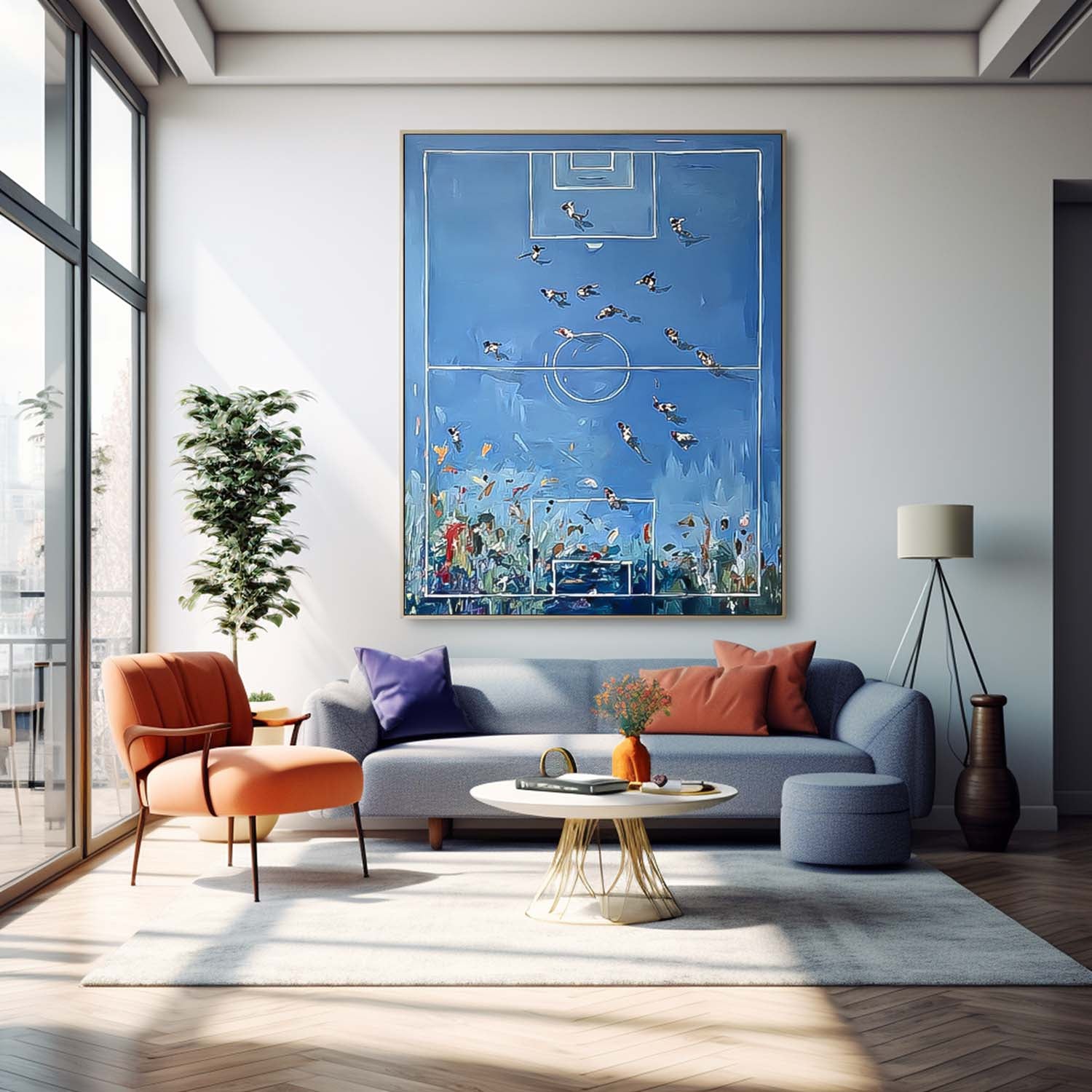 Original Blue Basketball Court Oil Painting Large Basketball Wall Art Basketball Lovers Gifts Sports Decor