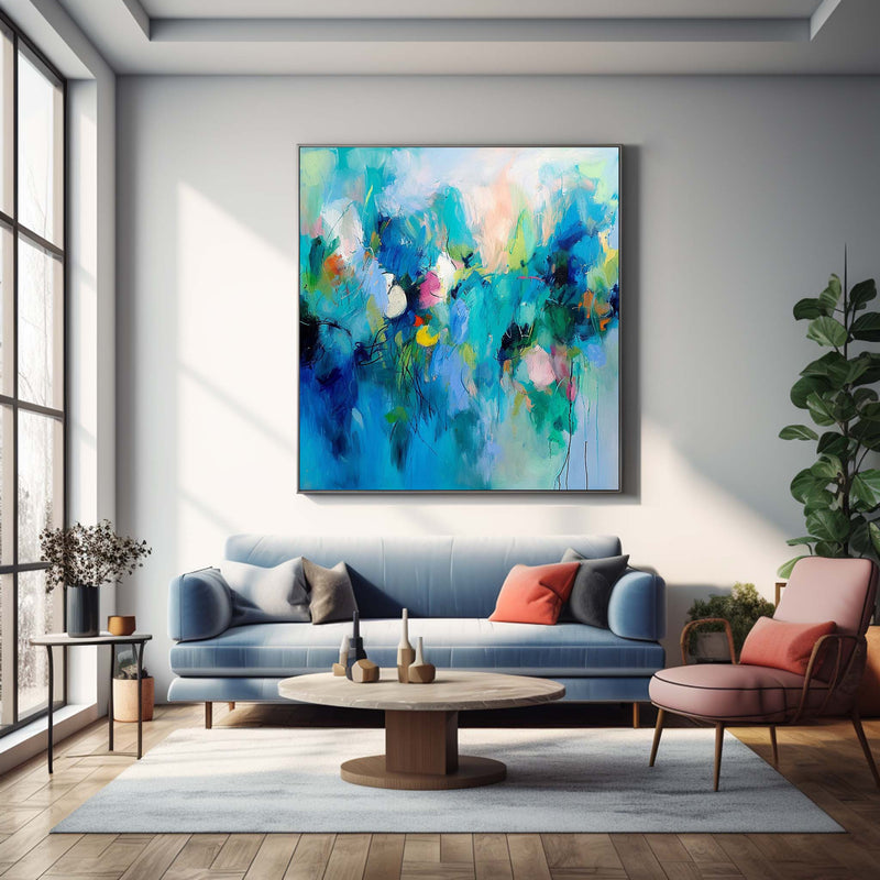 Original Wall Art Contemporary Abstract Oil Painting New Blue Abstract Painting  Home Decor