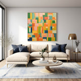 Square Abstract Geometry Oil Painting Bright Yellow Large Texture Canvas Original Modern Wall Art Home Decor