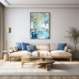Quality Large Original Abstract Oil Painting On Canvas Modern Blue Wall Art For Living Room