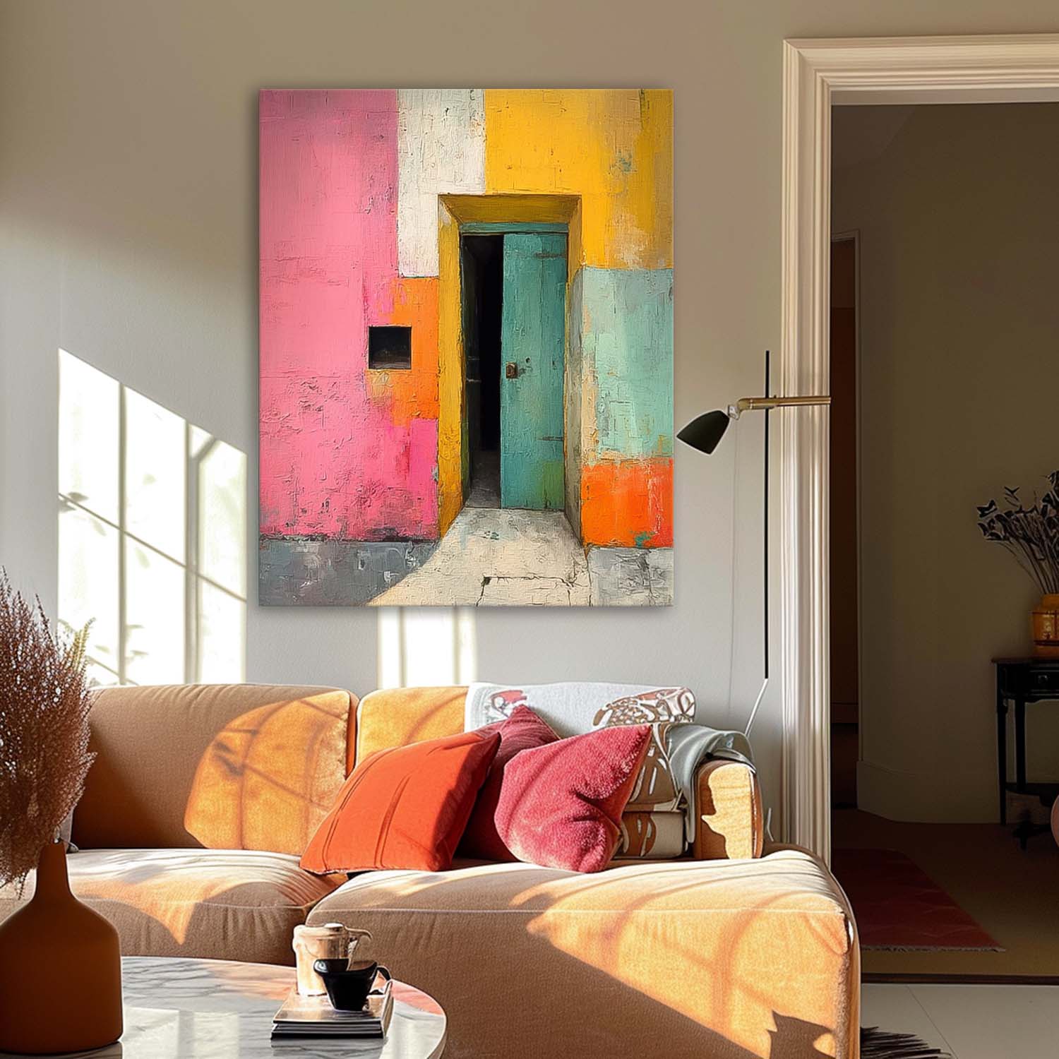 Abstract Acrylic painting Original Vibrant Doorway Wall Art Large Architectural Door Painting Framed