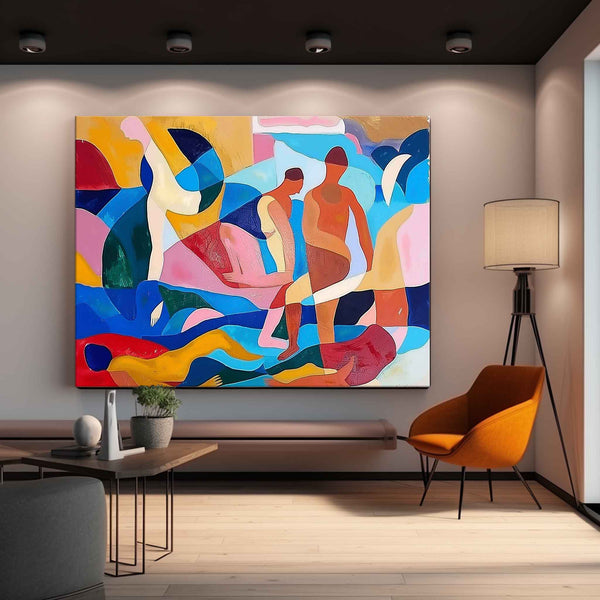 Colorful Abstract Portraiture Expressive Characters Artwork Artistic Faces Painting Bold Cubist-Inspired Modern Art