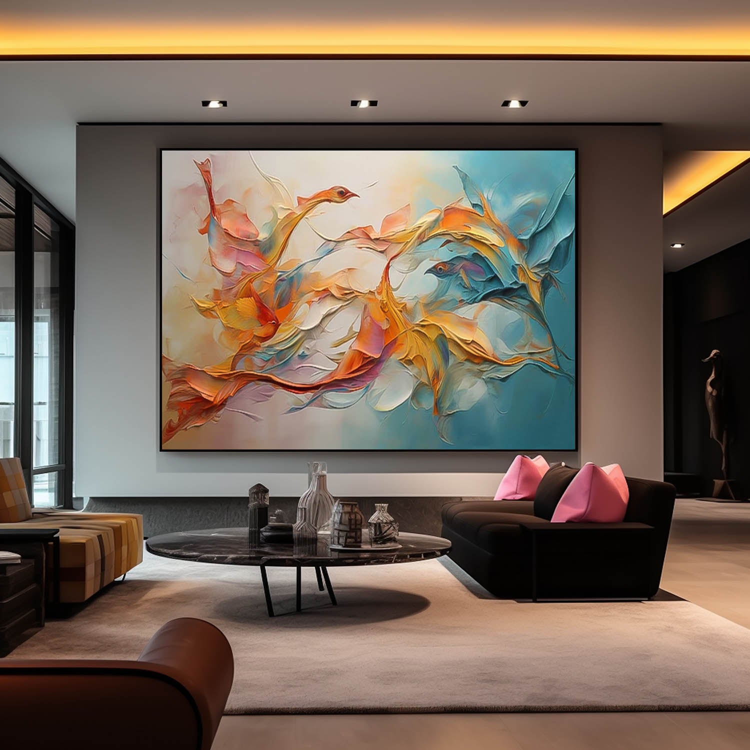Large Texture Original Abstract Phoenix Wall Art Vibrant Color Abstract Bird Paintings Online Contemporary Artwork