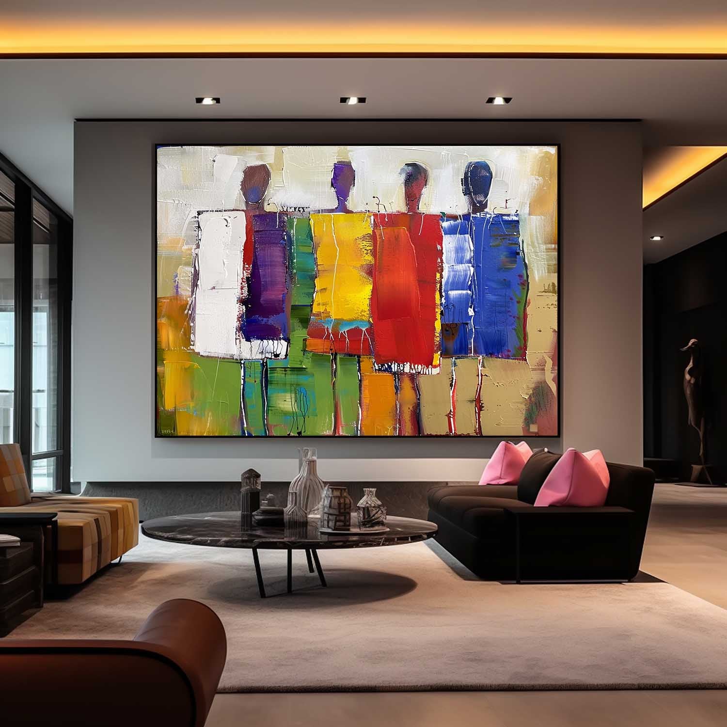Colorful Abstract Figure Oil Painting Large Silhouette Wall Art Original Artwork For Living Room
