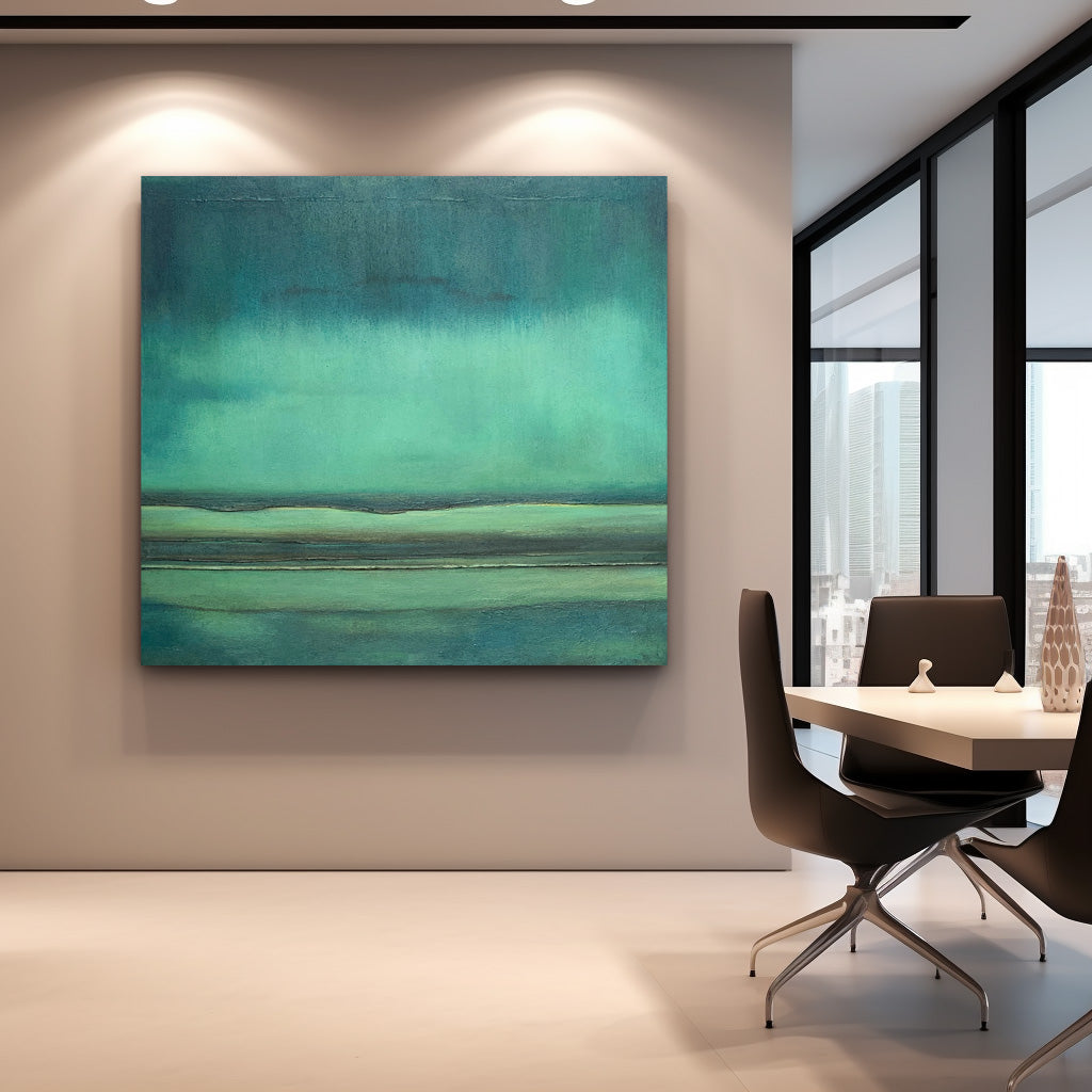 Green Modern Minimalist Canvas Painting Acrylic Large Abstract Wall Art Framed Wall Decor Free Shipping