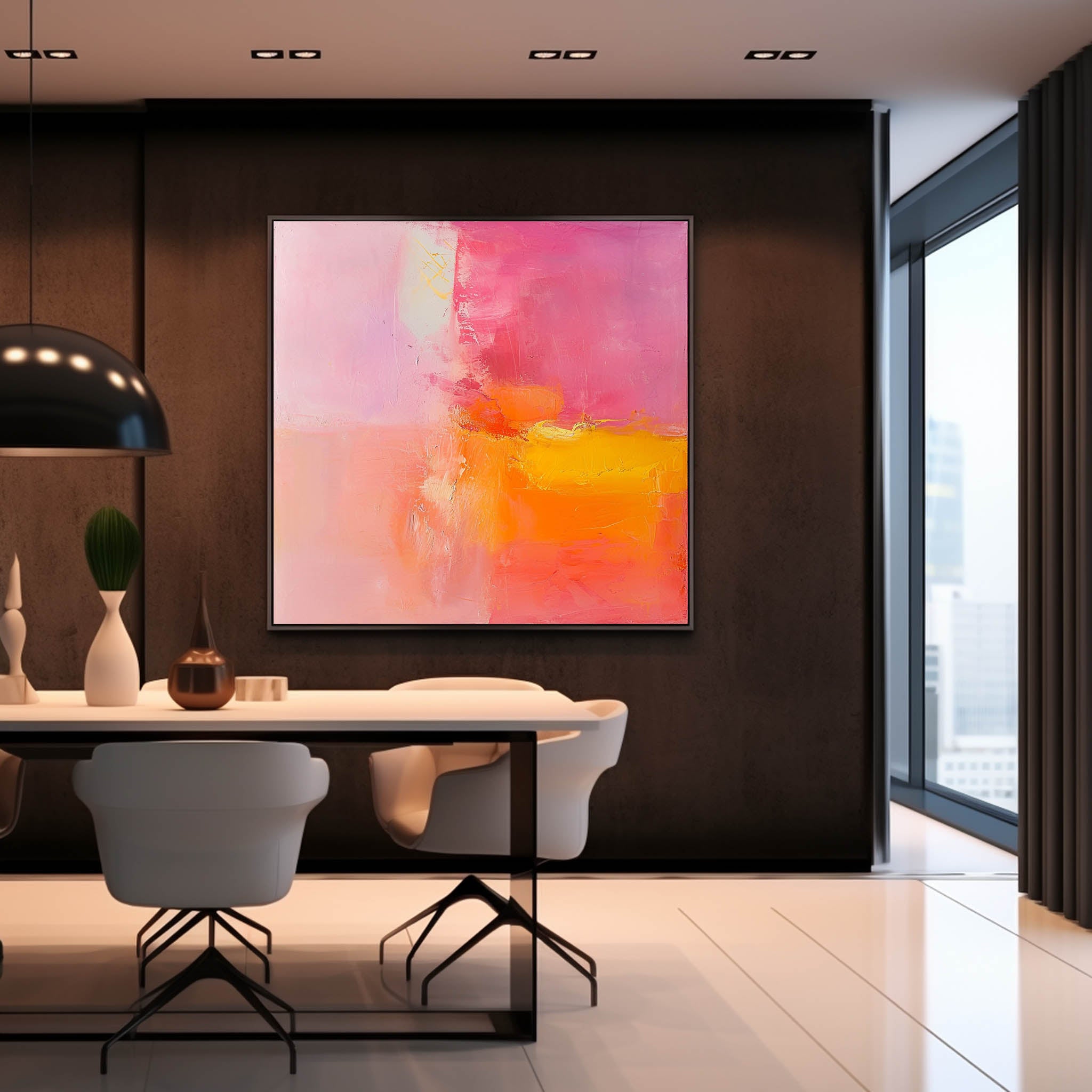 Framed Abstract Wall Art Original Abstract Painting For Sale Pink And Yellow Painting Canvas For Living Room