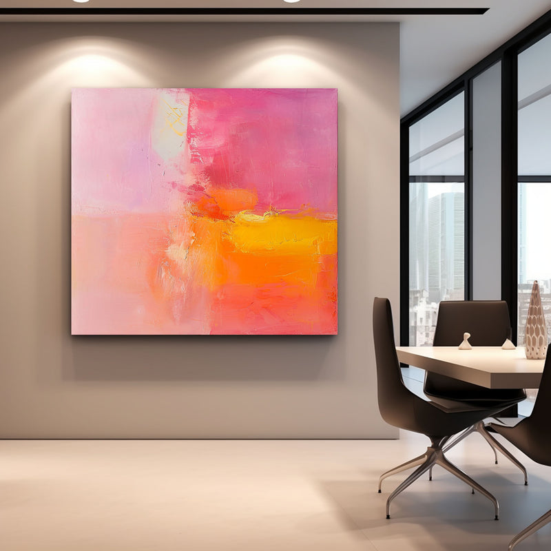 Framed Abstract Wall Art Original Abstract Painting For Sale Pink And Yellow Painting Canvas For Living Room