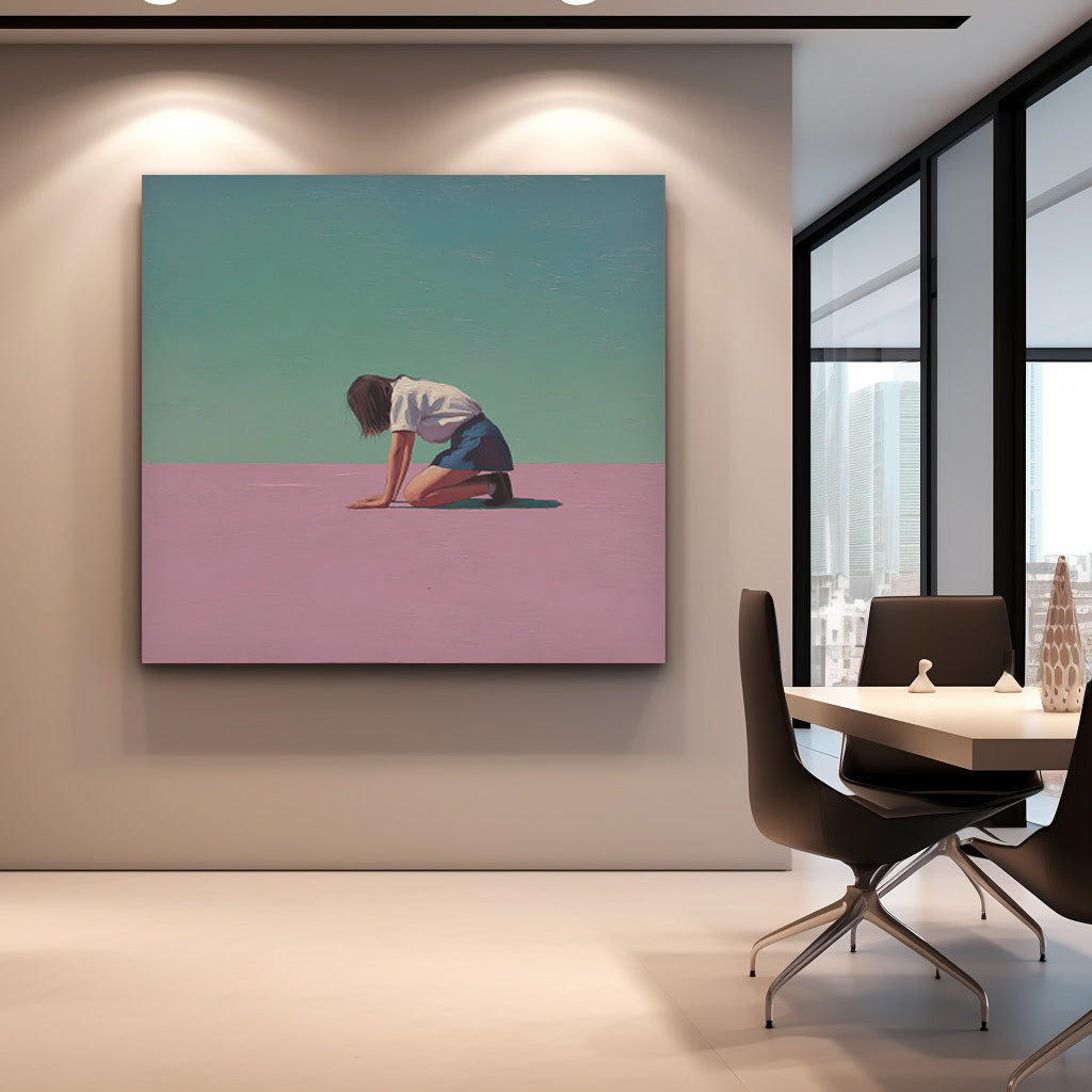 Abstract Warm atmosphere Art Minimalist Girl Painting Original Pink And Green Wall Art For Living Room
