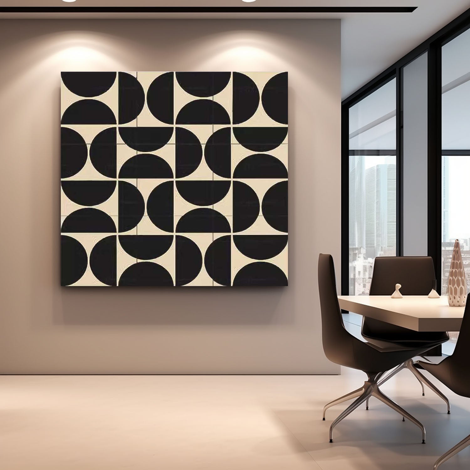 Black Geometry Modern Minimalist Canvas Acrylic Painting Large Regular Semicircle Abstract Artwork